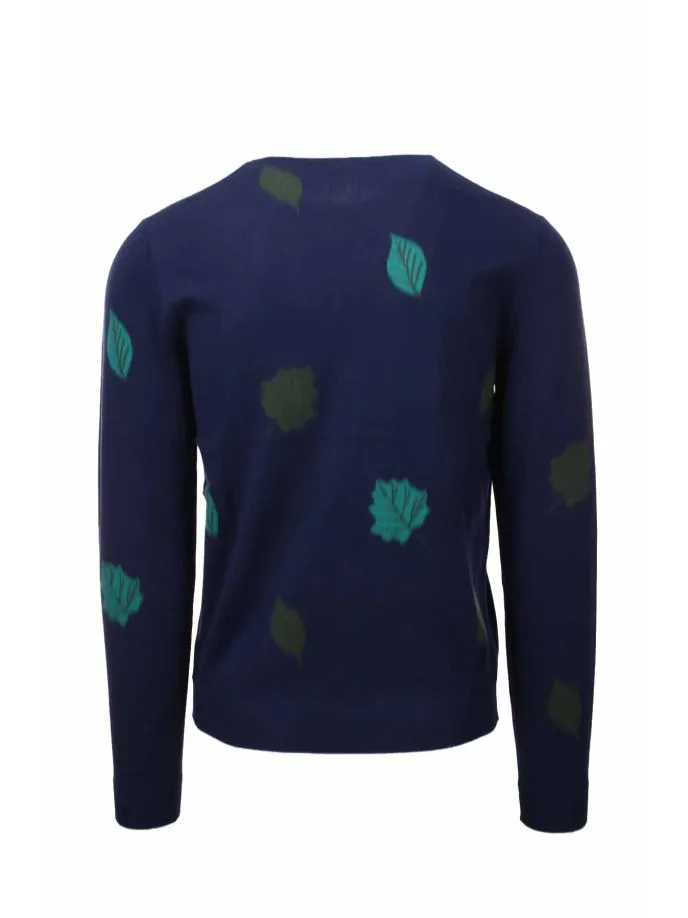 Maglia girocollo in lana fantasia foglie