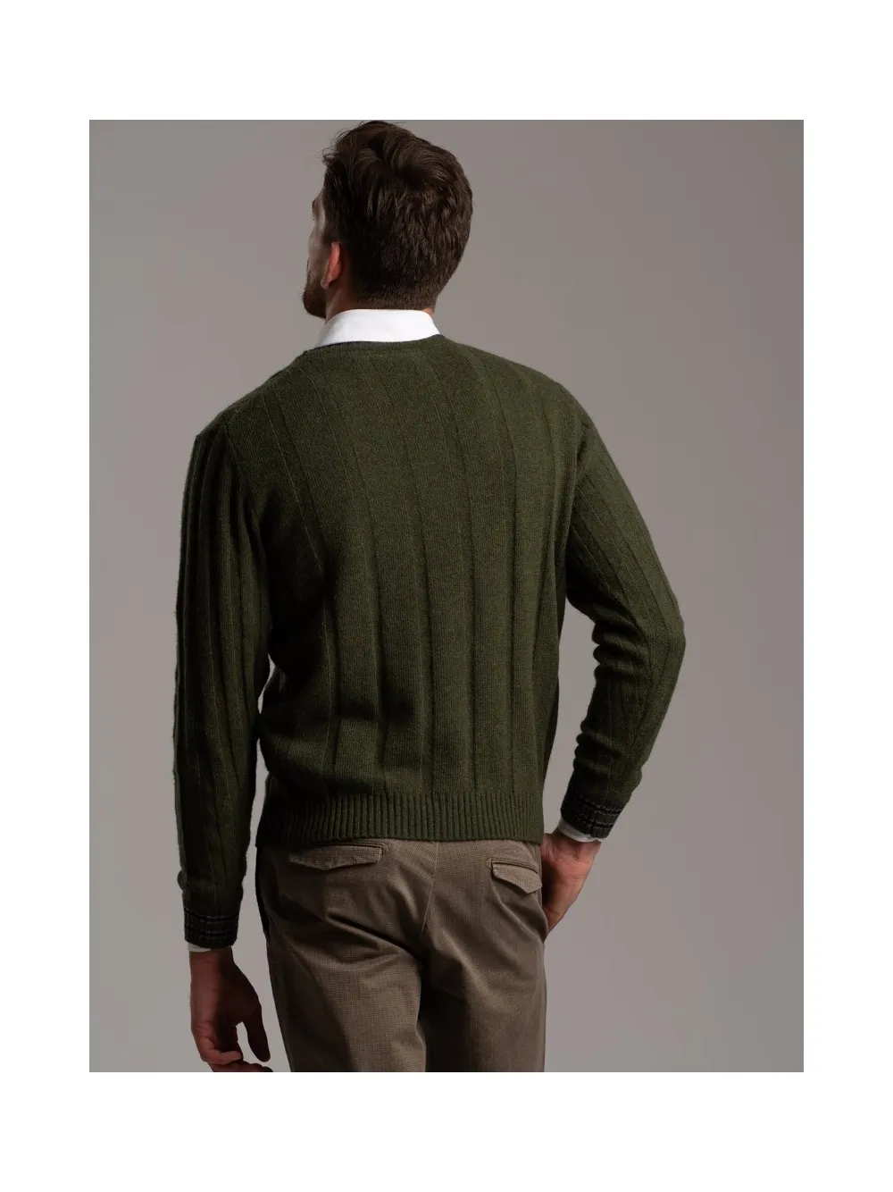 Maglia girocollo uomo a trecce con contrasto collo e polsi