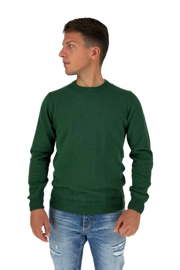 Malagrida maglia girocollo in lana e cashmere con toppe in alcantara 90235