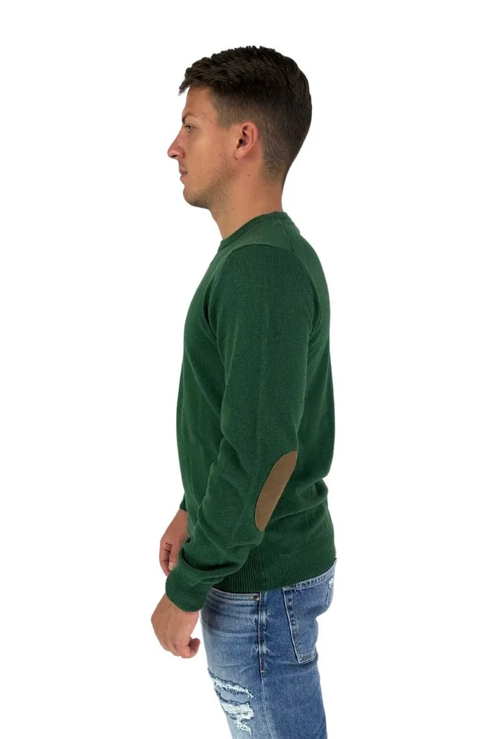 Malagrida maglia girocollo in lana e cashmere con toppe in alcantara 90235