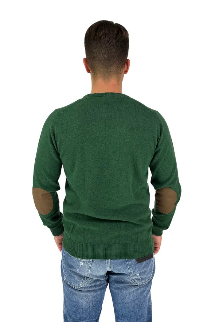 Malagrida maglia girocollo in lana e cashmere con toppe in alcantara 90235