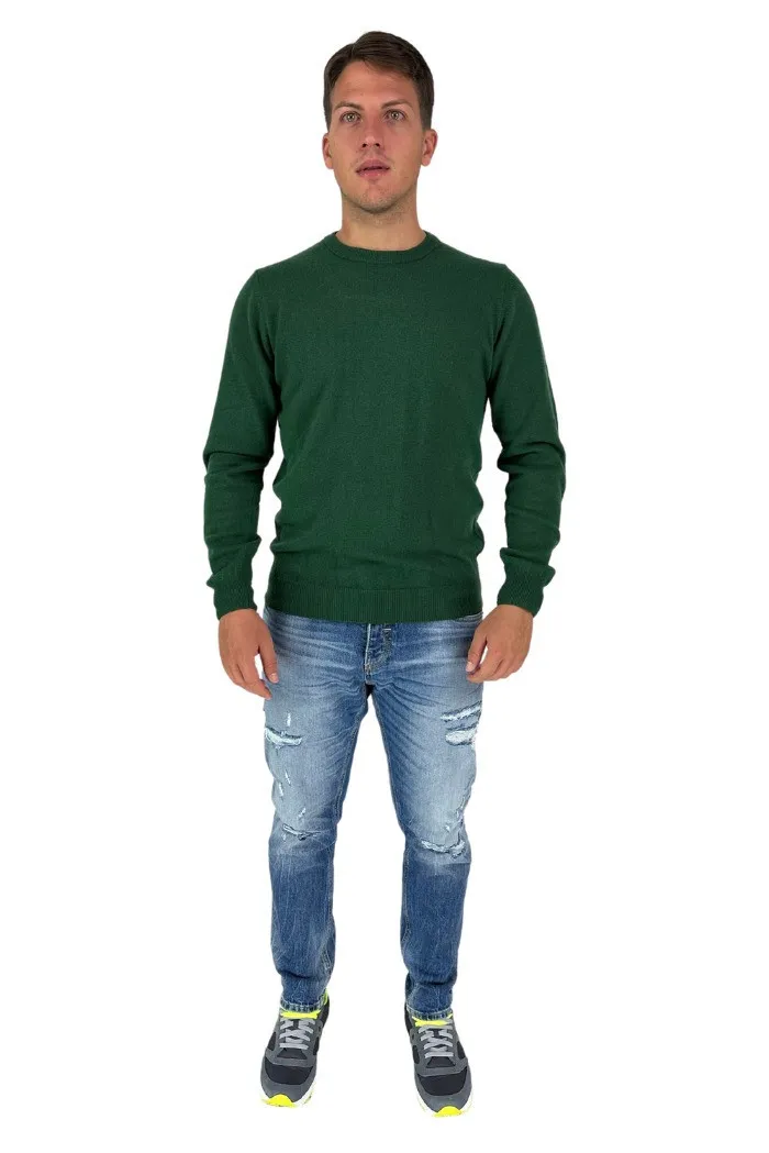 Malagrida maglia girocollo in lana e cashmere con toppe in alcantara 90235
