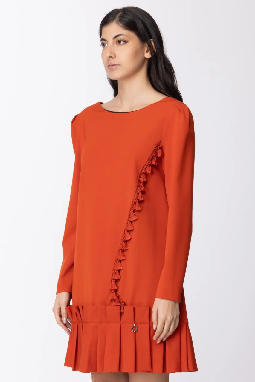 MANGANO: ABITO CORTO IN LANA CON TRAMA DIAGONALE MANICHE LUNGHE PUMPKIN