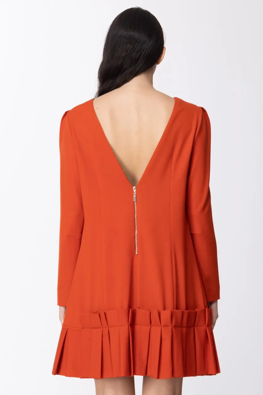 MANGANO: ABITO CORTO IN LANA CON TRAMA DIAGONALE MANICHE LUNGHE PUMPKIN