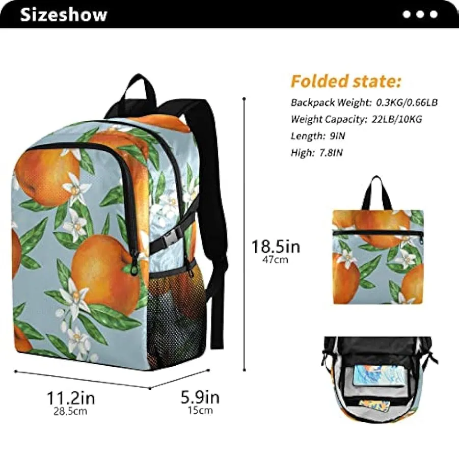 MCHIVER Arancione Frutta Foglie Fiori Leggero Packable Escursionismo Zaino 22L Borsa Da Viaggio Casual Zaino per Arrampicata Cam
