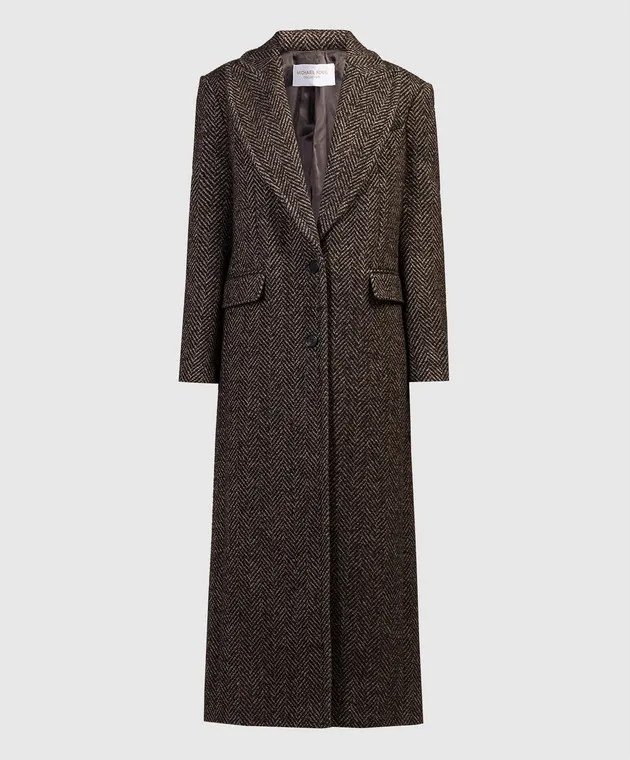 Michael Kors Cappotto in tweed di lana e seta fantasia marrone DOL7010119269