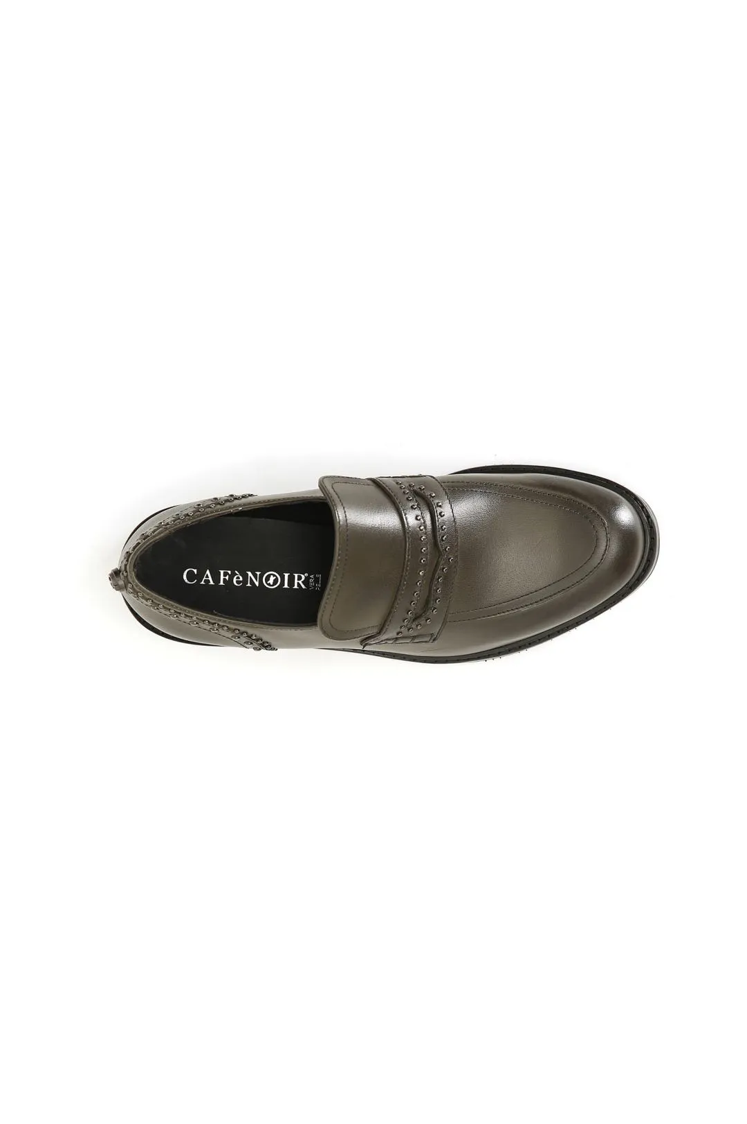 mocassino in pelle con borchie grigio