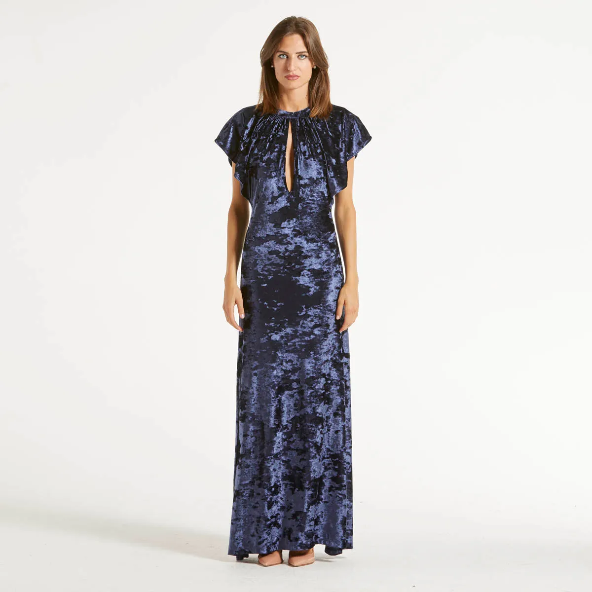 Moschino abito lungo in velluto blu