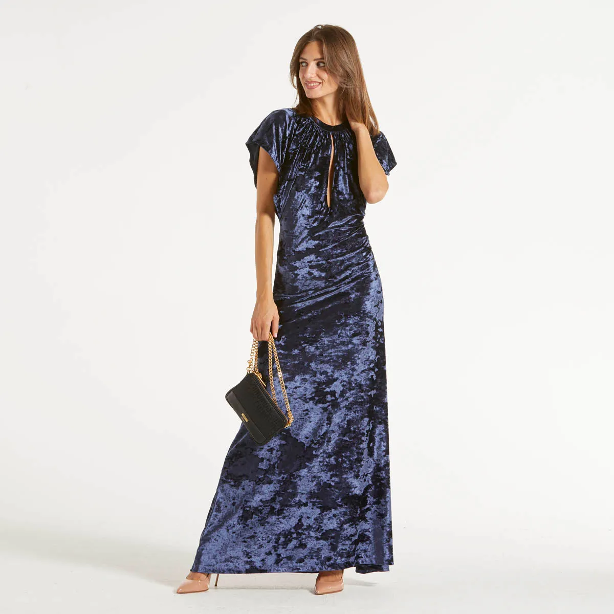 Moschino abito lungo in velluto blu