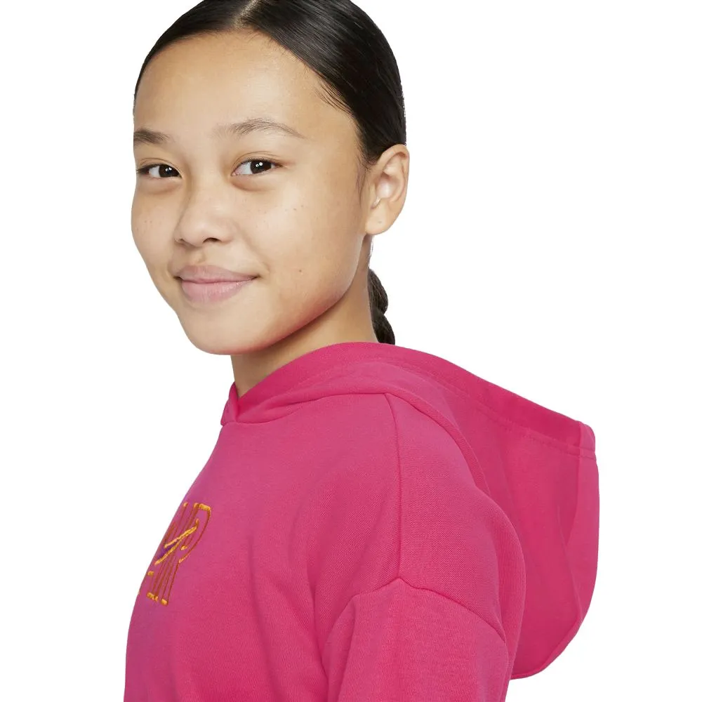 Nike Felpa Crop Top Con Cappuccio Fuxia Ragazza