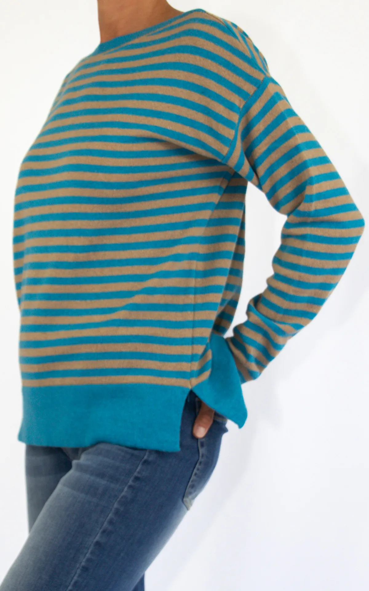 Off-On – maglia bicolore righe – azzurro/camel