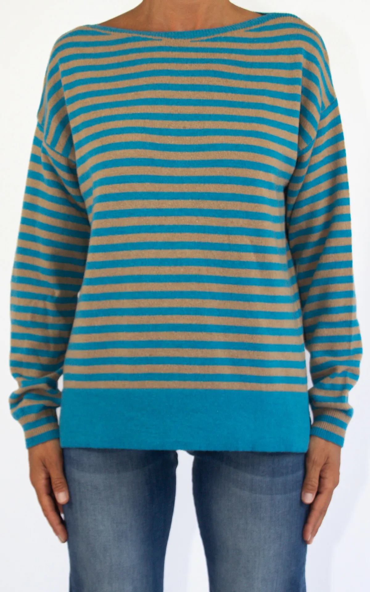 Off-On – maglia bicolore righe – azzurro/camel