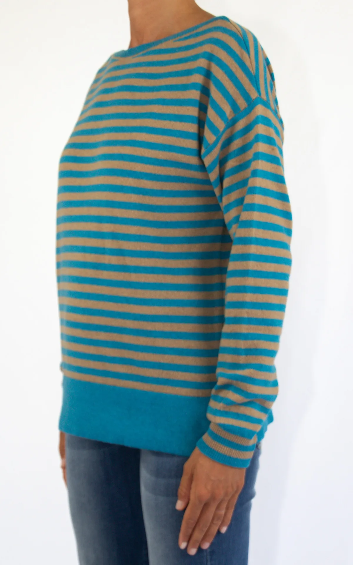 Off-On – maglia bicolore righe – azzurro/camel