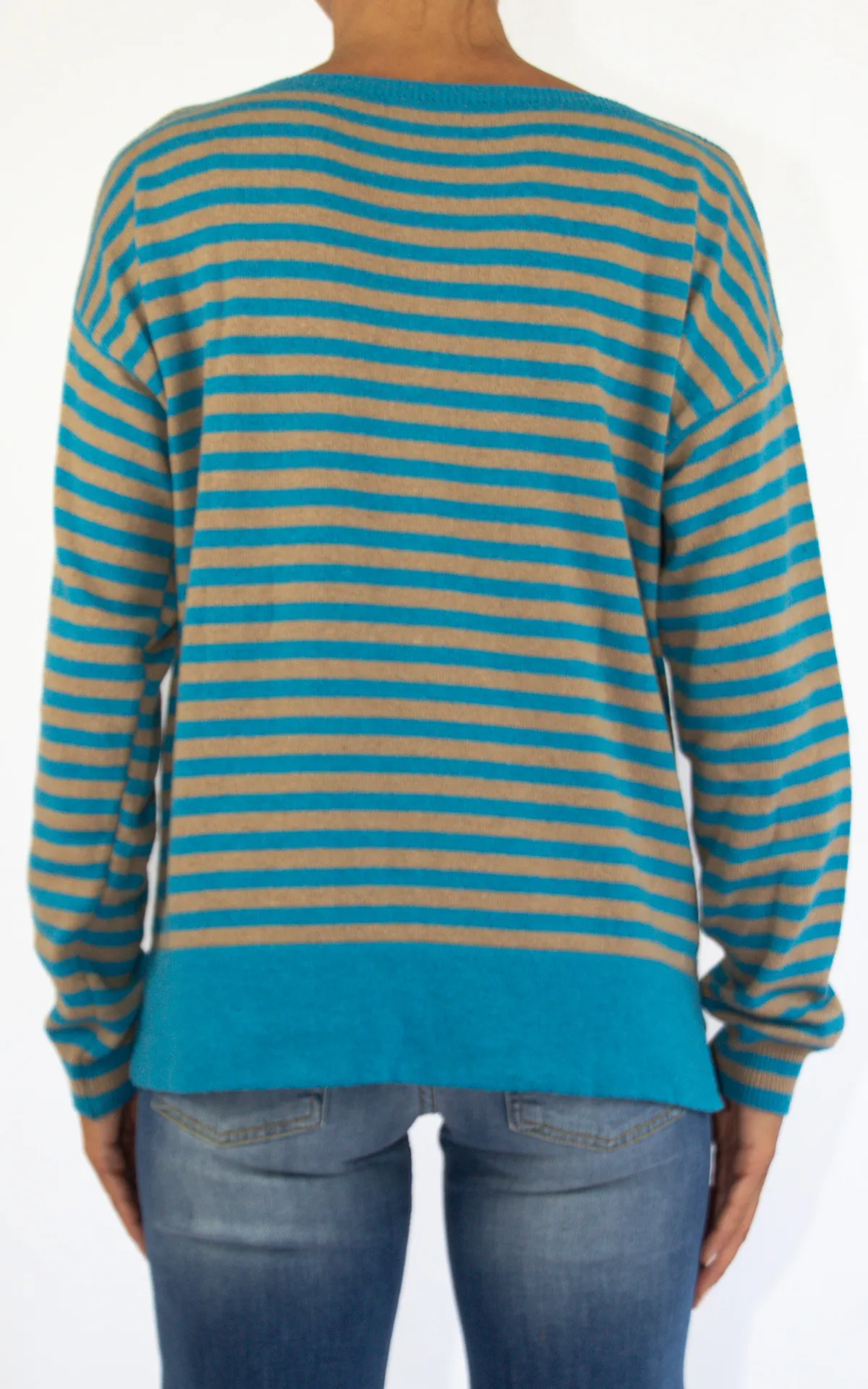 Off-On – maglia bicolore righe – azzurro/camel