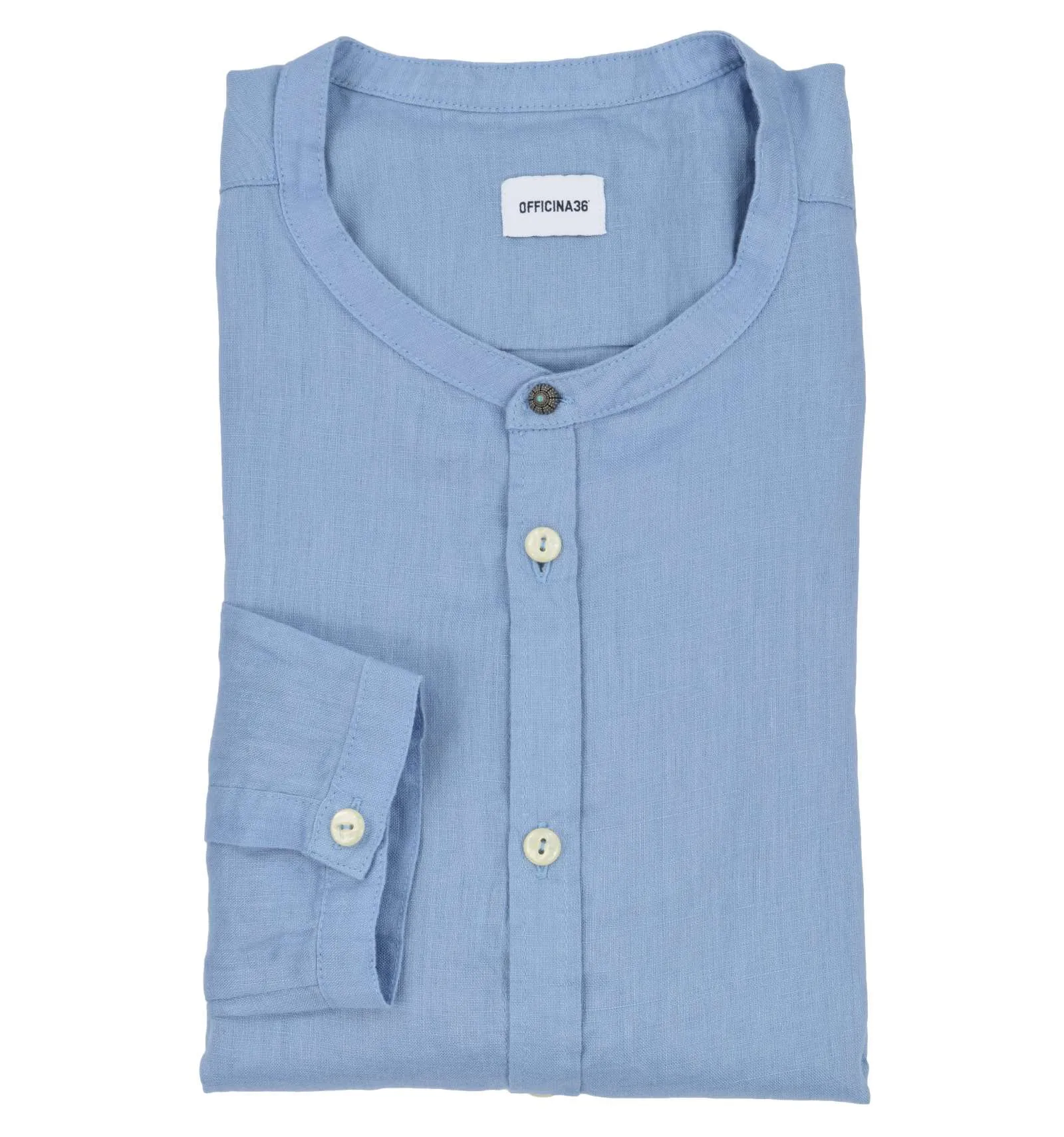 OFFICINA 36 uomo camicia collo coreano lino celeste 0373407780 SKY