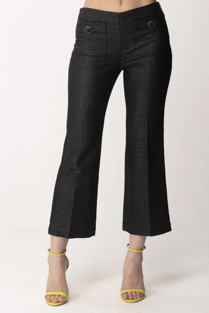Pantalone crop in tweed laminato Nero