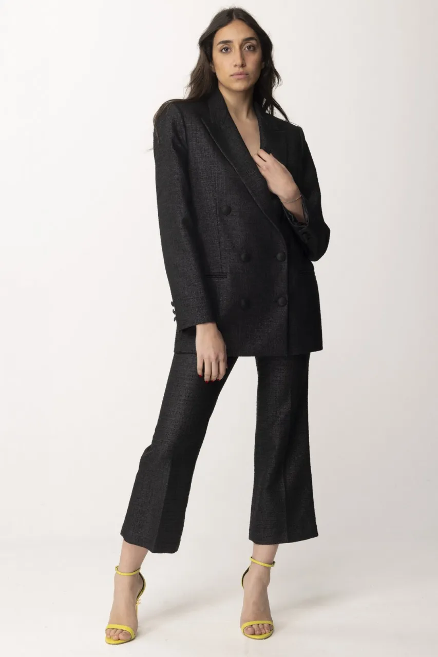 Pantalone crop in tweed laminato Nero