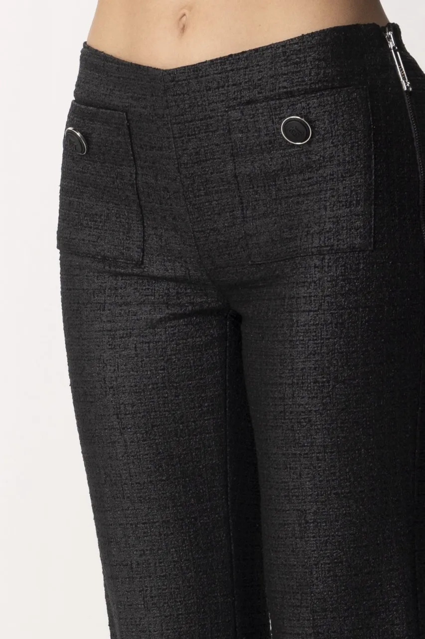 Pantalone crop in tweed laminato Nero