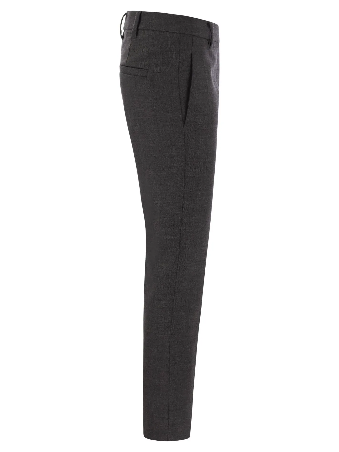 Pantalone sigaretta in lana vergine stretch con monile