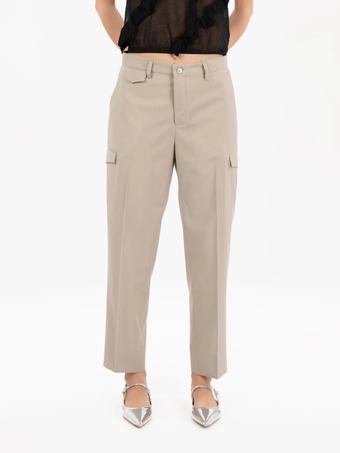 Pantaloni con tasche fresco lana beige havana