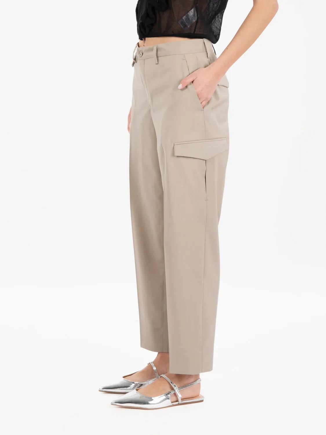 Pantaloni con tasche fresco lana beige havana