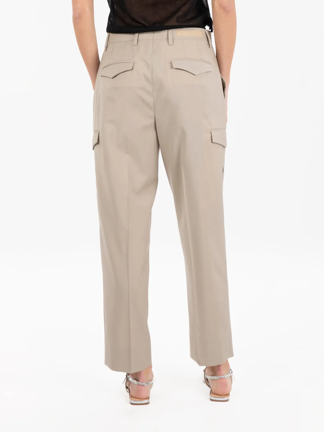 Pantaloni con tasche fresco lana beige havana