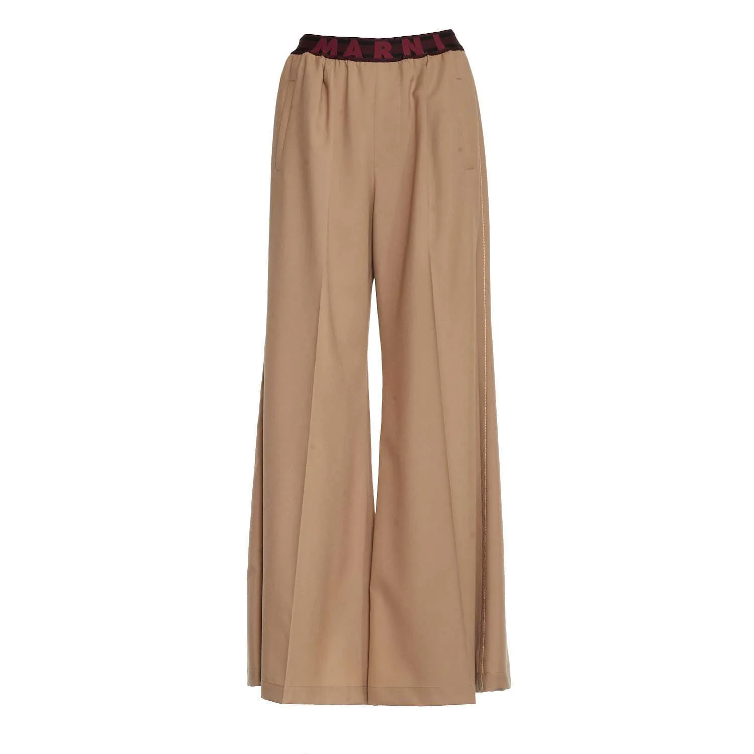 Pantaloni Svasati In Lana Con Logo In Vita