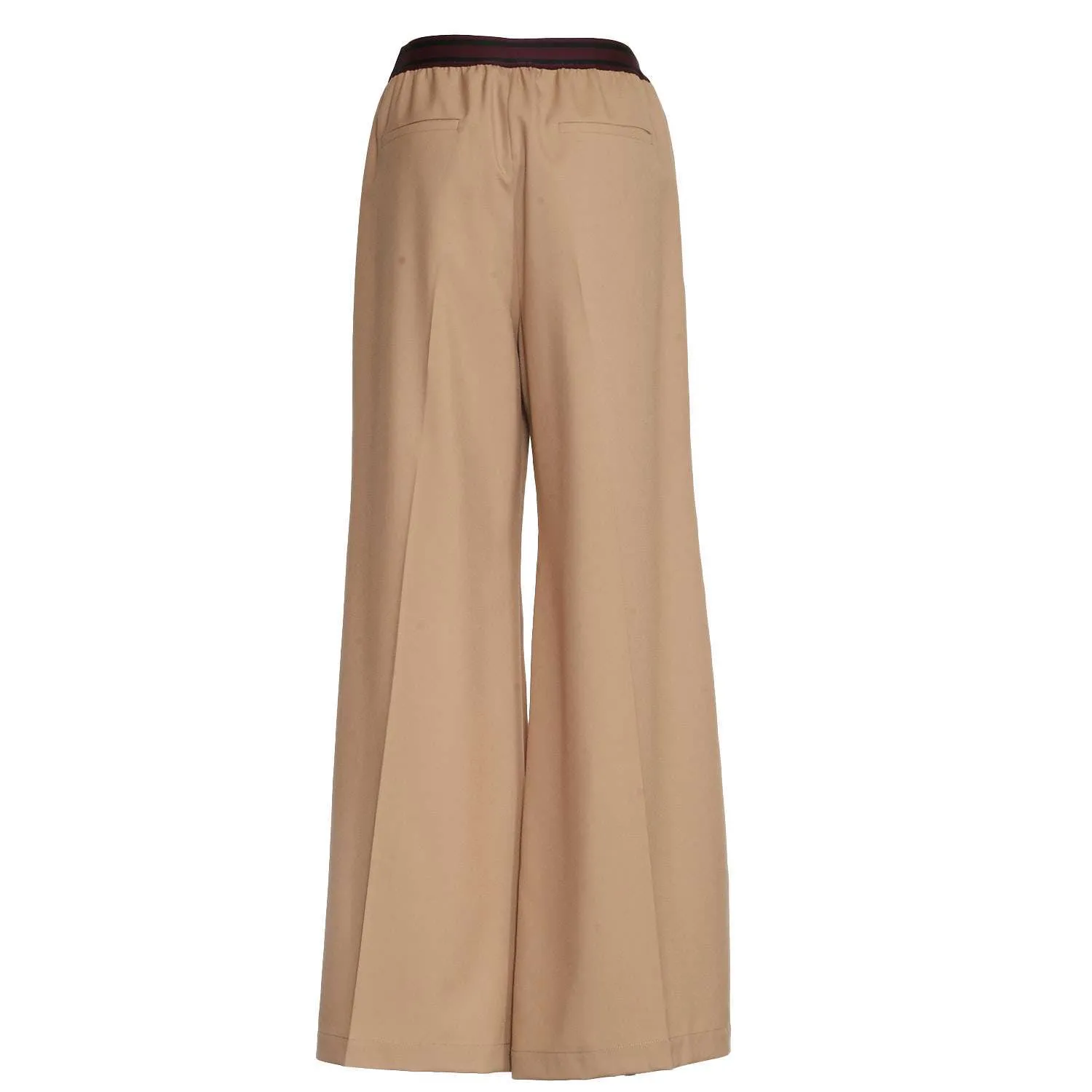 Pantaloni Svasati In Lana Con Logo In Vita