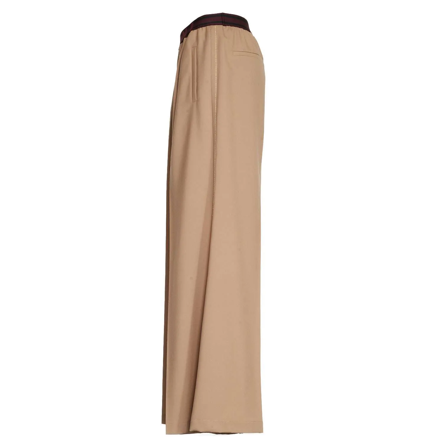 Pantaloni Svasati In Lana Con Logo In Vita