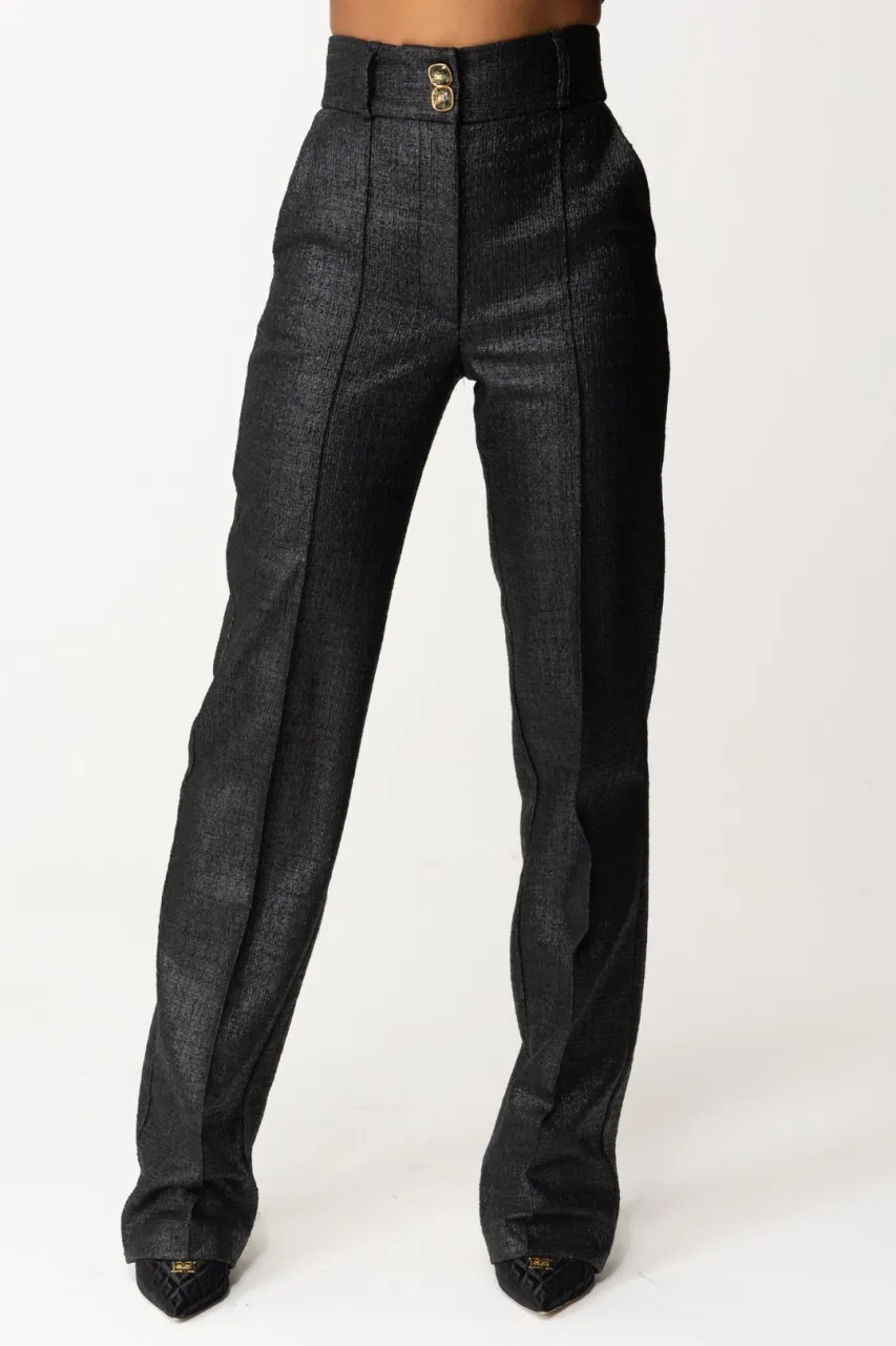 Pantaloni vita alta in tweed laminato Nero