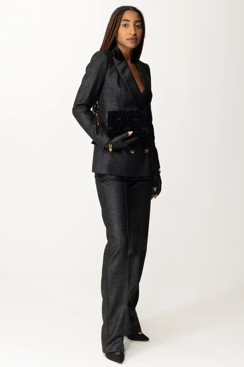 Pantaloni vita alta in tweed laminato Nero