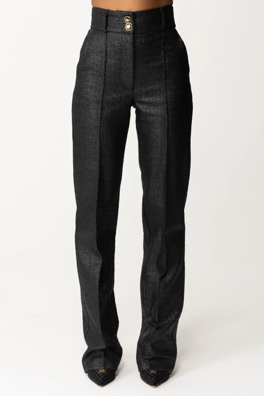 Pantaloni vita alta in tweed laminato Nero