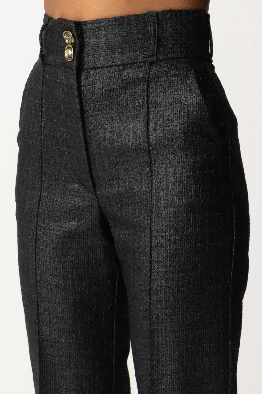 Pantaloni vita alta in tweed laminato Nero