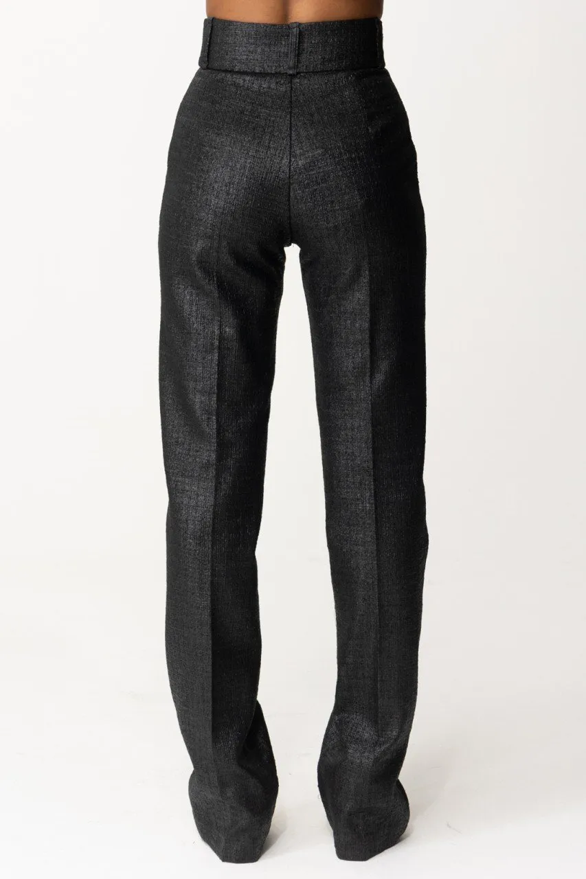 Pantaloni vita alta in tweed laminato Nero