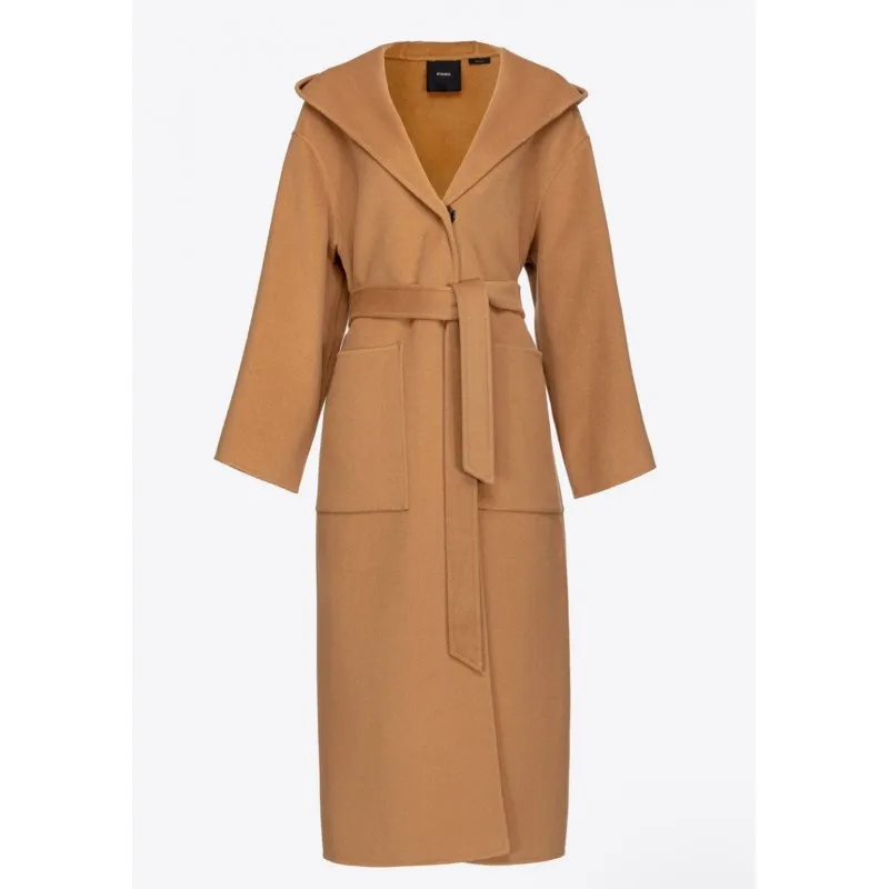 PINKO cappotto lungo EKELON con cappuccio in panno CAMMELLO