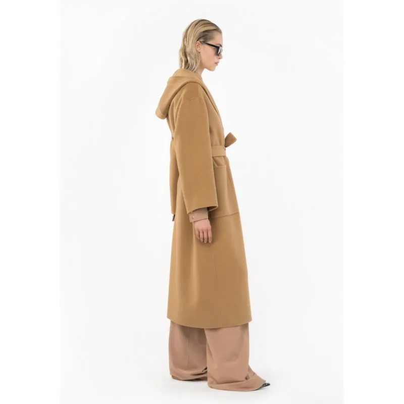 PINKO cappotto lungo EKELON con cappuccio in panno CAMMELLO