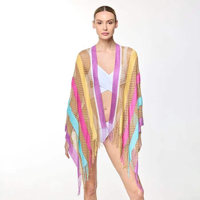 Poncho multicolor fucsia