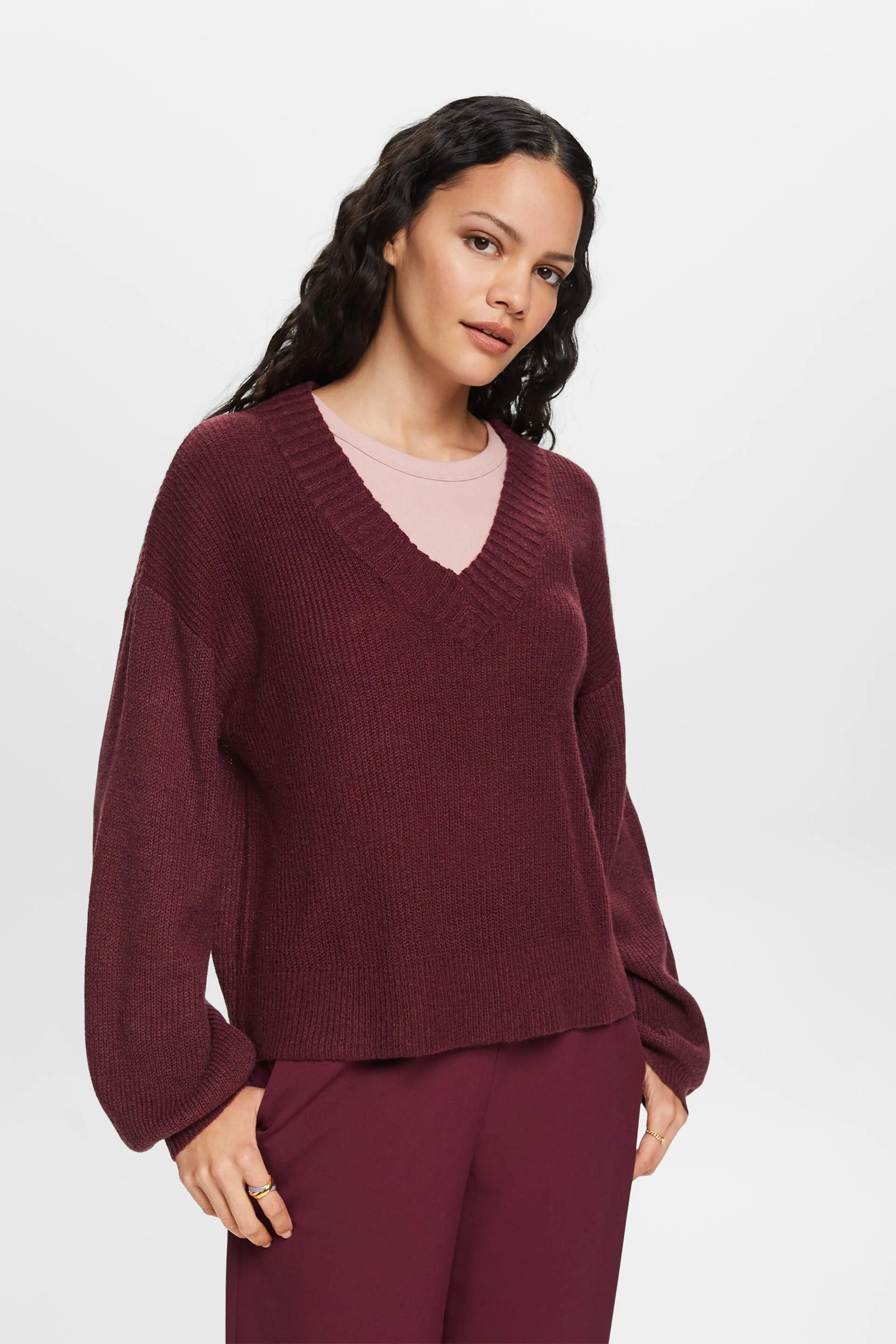 Pullover con scollo a V, misto lana