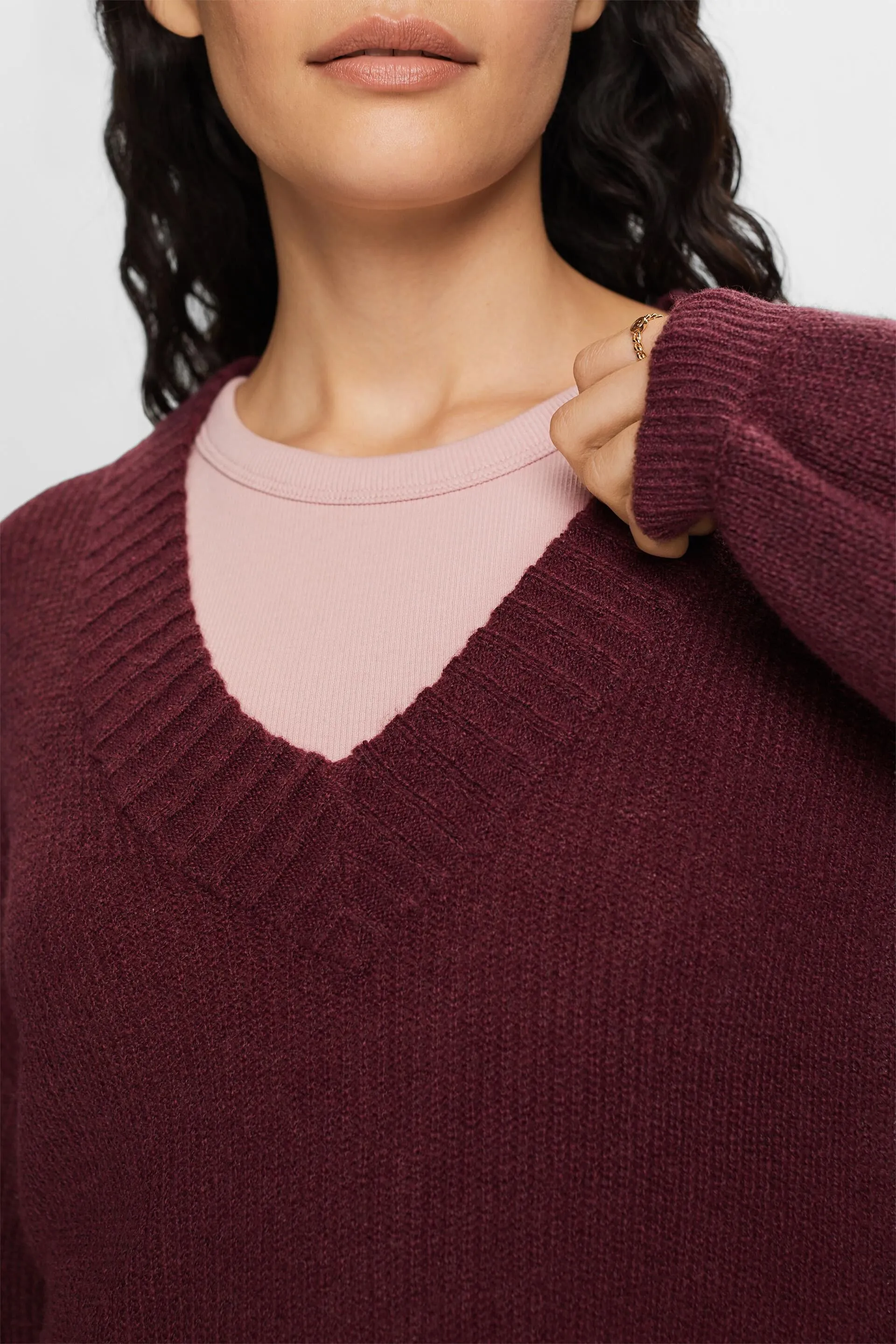 Pullover con scollo a V, misto lana
