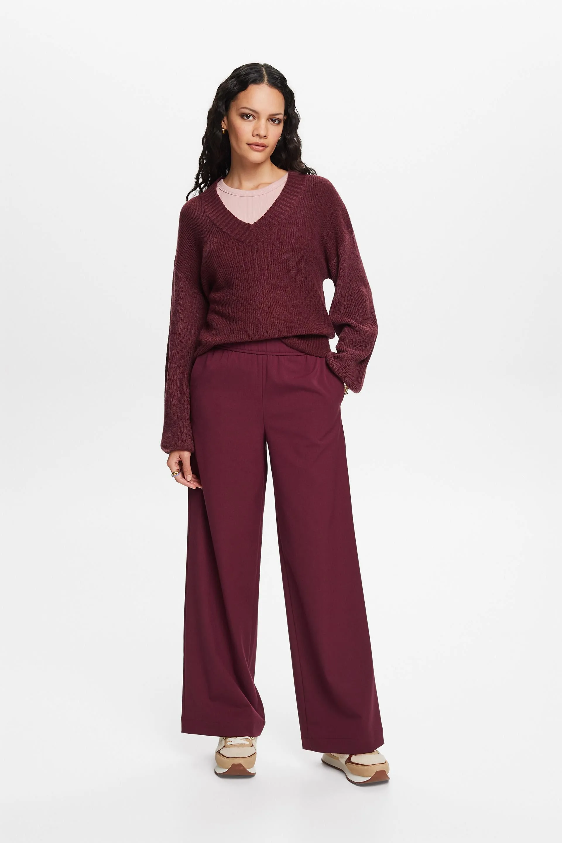 Pullover con scollo a V, misto lana