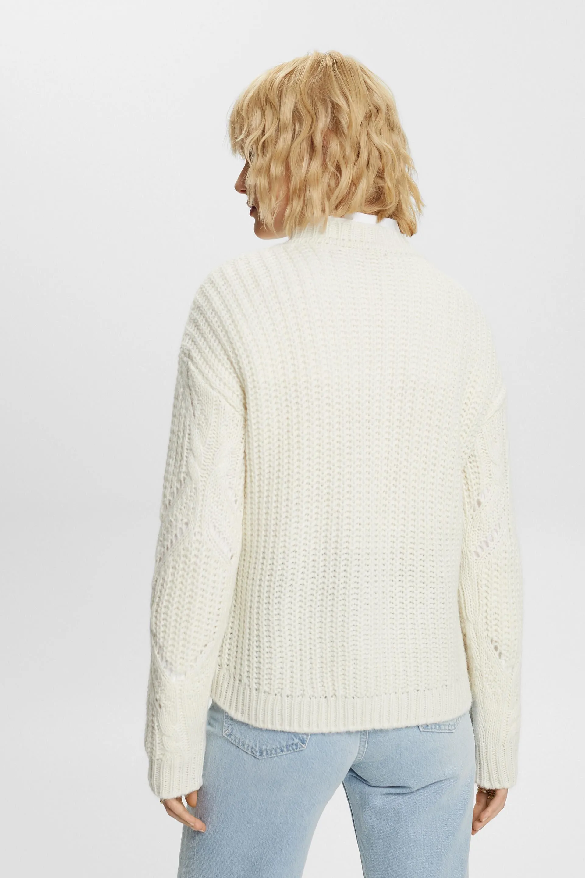 Pullover in misto lana in maglia traforata