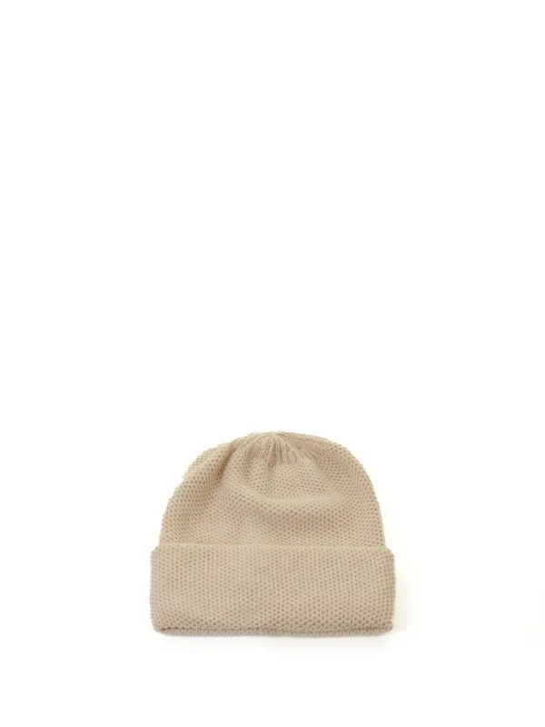 Pure cashmere honeycomb hat with double turn-up
