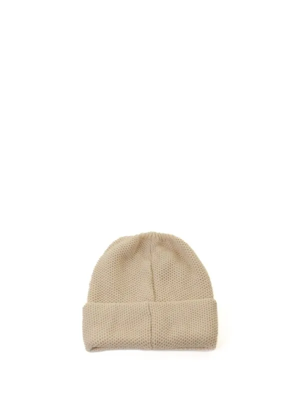 Pure cashmere honeycomb hat with double turn-up