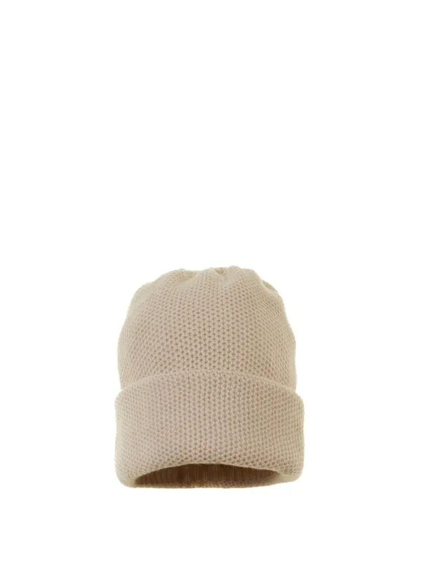 Pure cashmere honeycomb hat with double turn-up