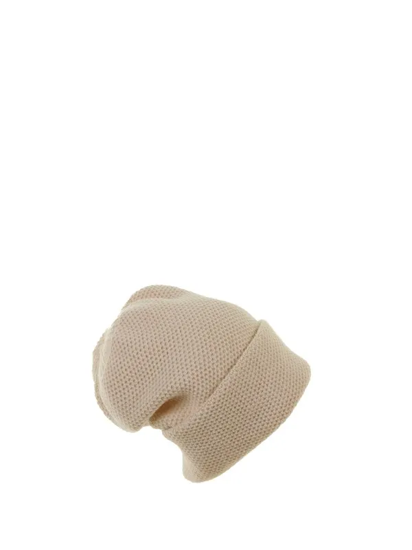 Pure cashmere honeycomb hat with double turn-up