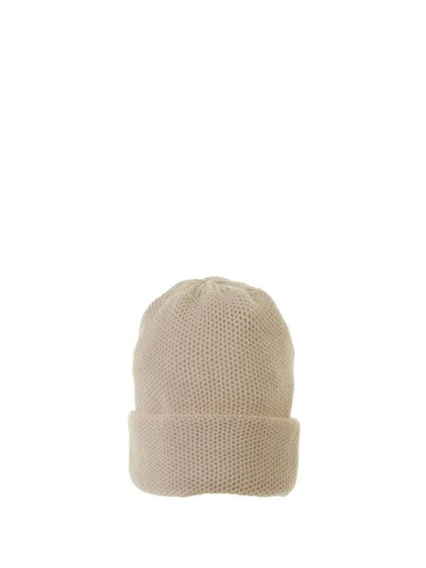 Pure cashmere honeycomb hat with double turn-up