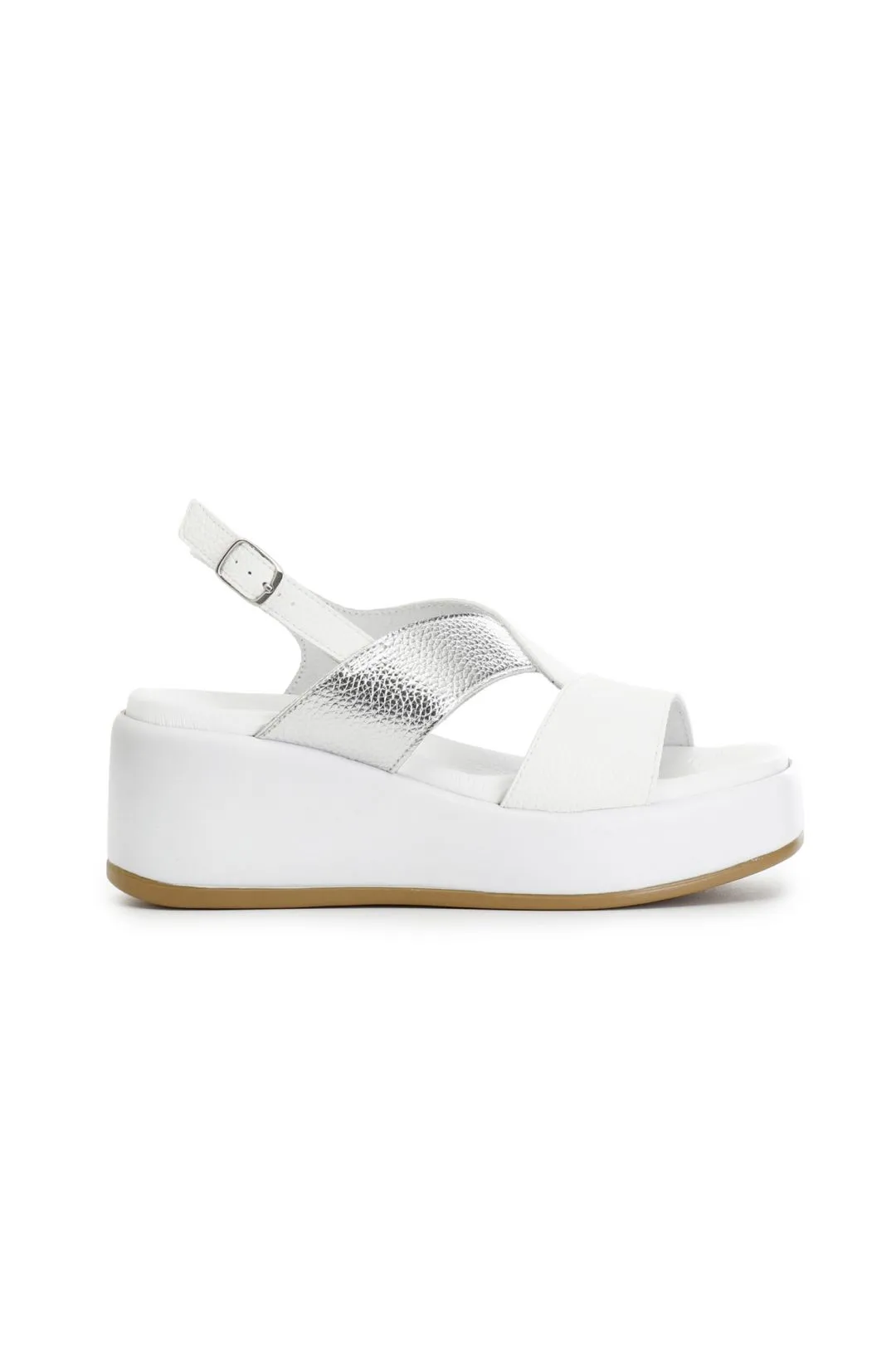 sandali bicolor su zeppa in pelle bianco