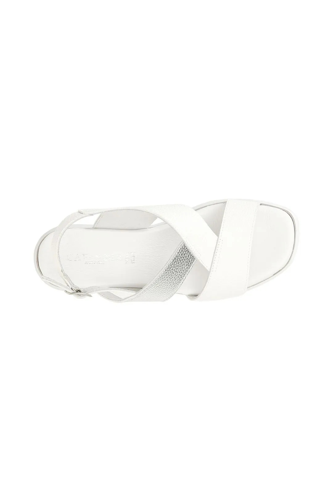 sandali bicolor su zeppa in pelle bianco