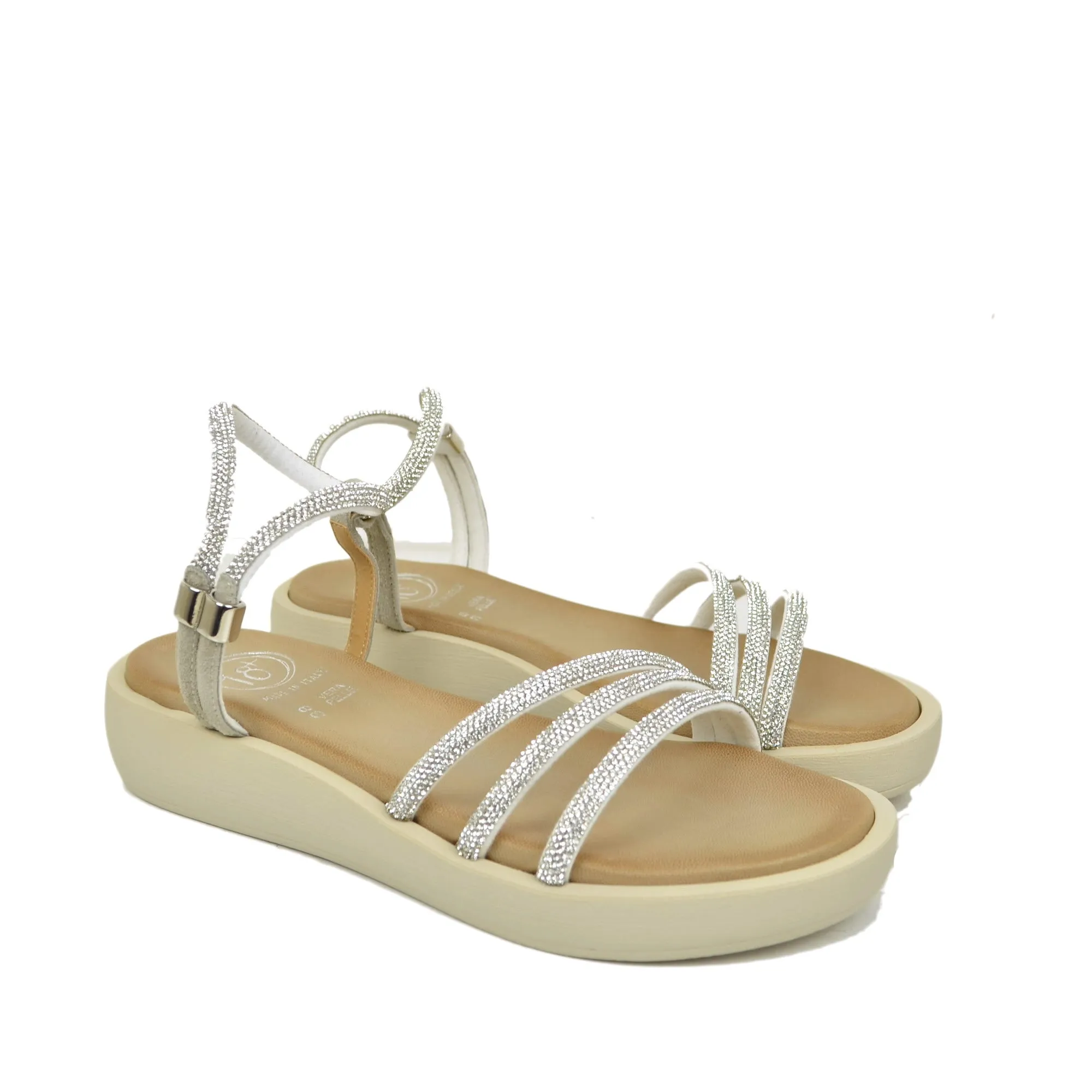 Sandali Donna Platform Argento in Pelle con Strass Made in Italy