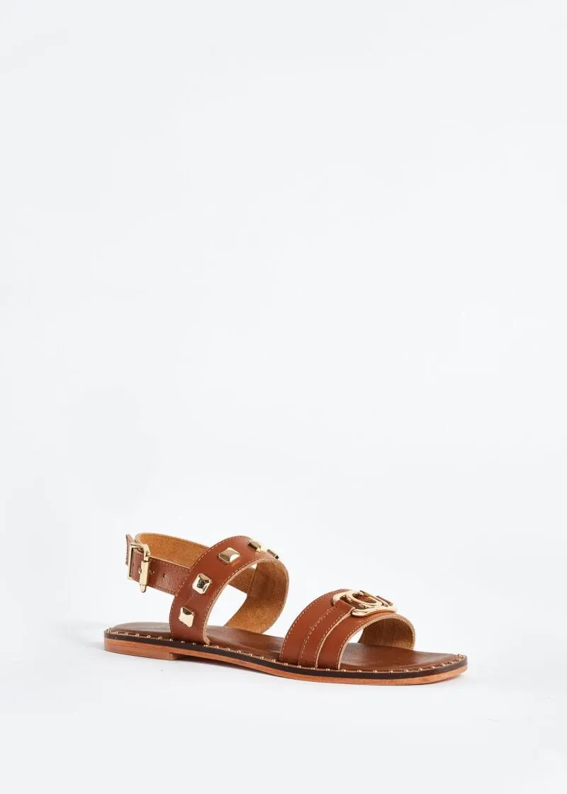 Sandali flat con logo e borchie